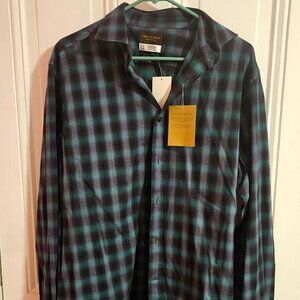 Thomas Dean Plaid Green Button Down